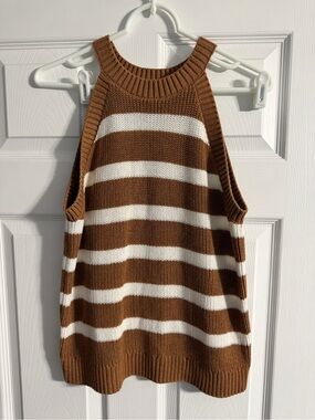 Old Navy Brown and White Striped Halter Knit Tank